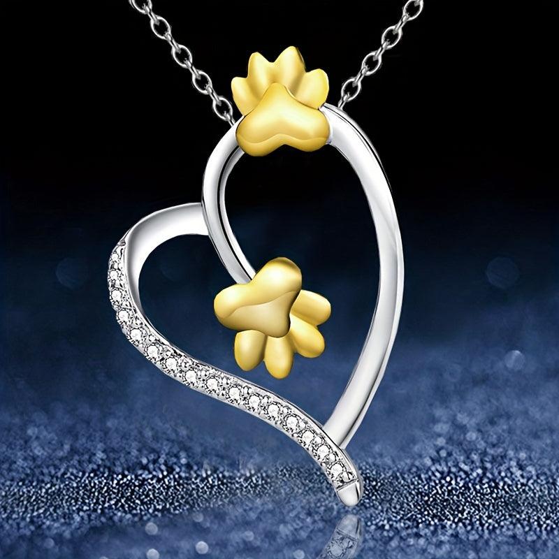 Cat Dog Paw Print Heart Pendant Necklace Holiday Gift