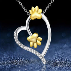 Cat Dog Paw Print Heart Pendant Necklace Holiday Gift