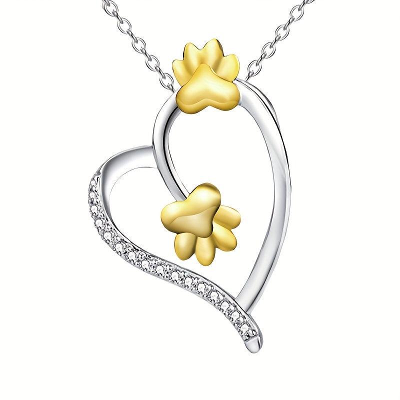 Cat Dog Paw Print Heart Pendant Necklace Holiday Gift