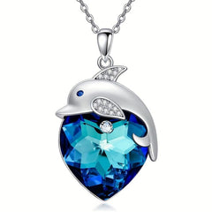 Heart Crystal Dolphin Pendant Necklace Women's Party Accessories Gift