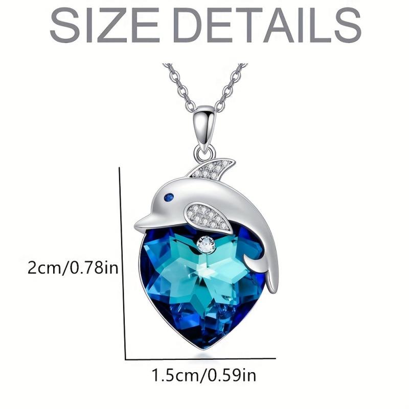 Heart Crystal Dolphin Pendant Necklace Women's Party Accessories Gift