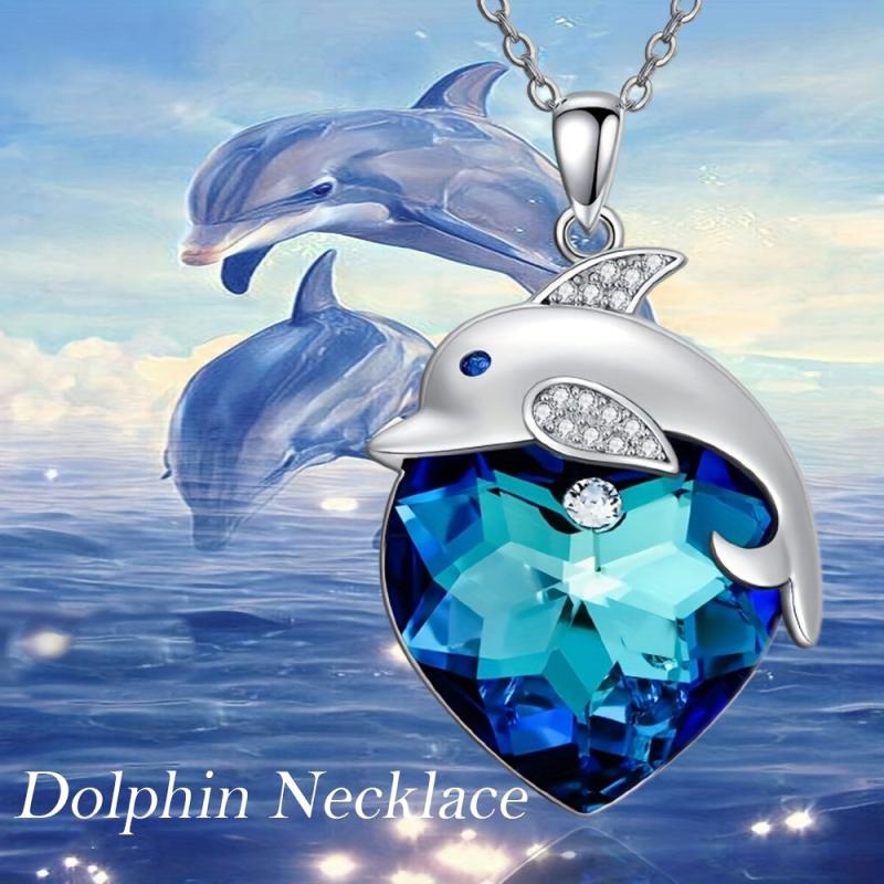 Heart Crystal Dolphin Pendant Necklace Women's Party Accessories Gift