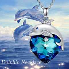 Heart Crystal Dolphin Pendant Necklace Women's Party Accessories Gift