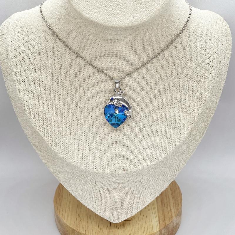 Heart Crystal Dolphin Pendant Necklace Women's Party Accessories Gift