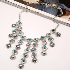 Retro Carved Gem Tassel Alloy Necklace for Women
