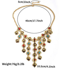 Retro Carved Gem Tassel Alloy Necklace for Women