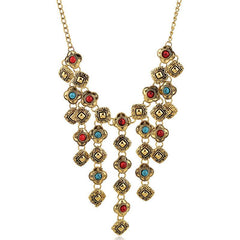 Retro Carved Gem Tassel Alloy Necklace for Women