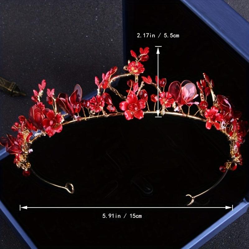 Gorgeous Bride Wedding Dress Cheongsam Set Princess Crown Red Accessories