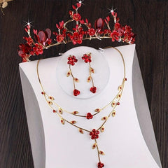 Gorgeous Bride Wedding Dress Cheongsam Set Princess Crown Red Accessories
