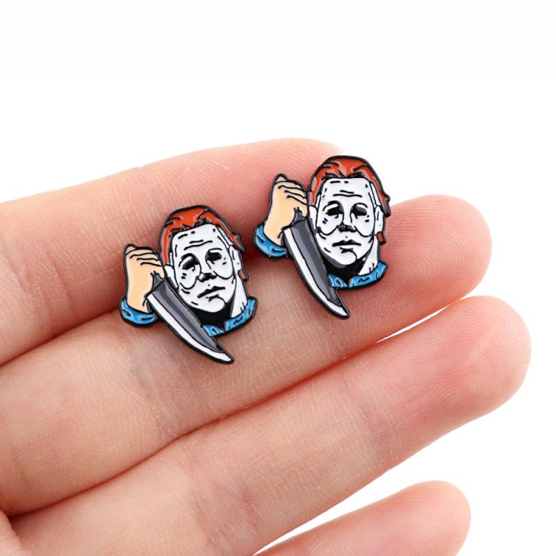 2pcs Halloween Horror Movie Piercing Earrings Stainless Steel Stud Earrings