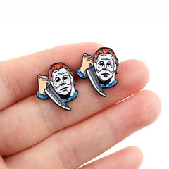 2pcs Halloween Horror Movie Piercing Earrings Stainless Steel Stud Earrings