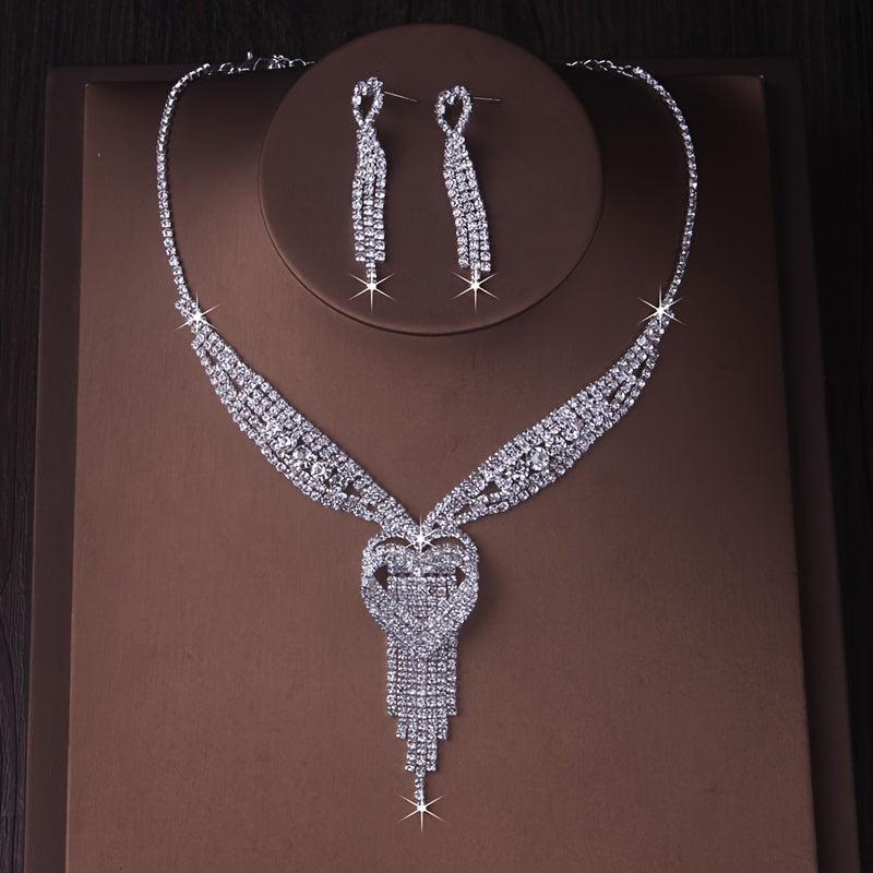 Peach Heart Necklace Earrings Set with Diamonds Bridal Jewelry Wedding