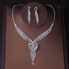Peach Heart Necklace Earrings Set with Diamonds Bridal Jewelry Wedding