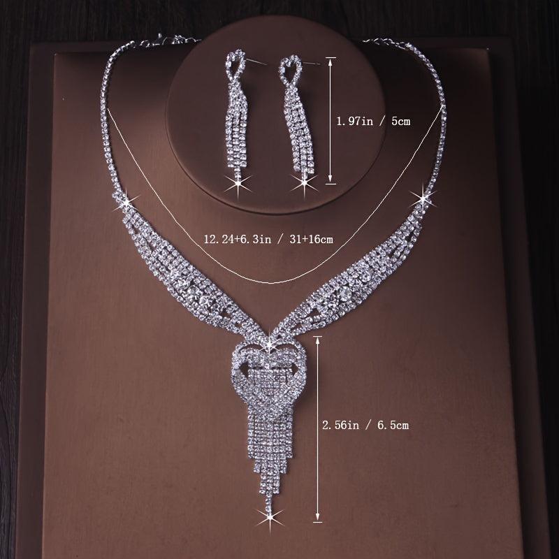 Peach Heart Necklace Earrings Set with Diamonds Bridal Jewelry Wedding