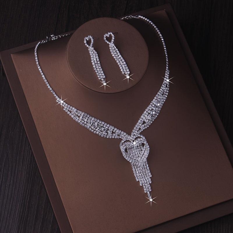 Peach Heart Necklace Earrings Set with Diamonds Bridal Jewelry Wedding