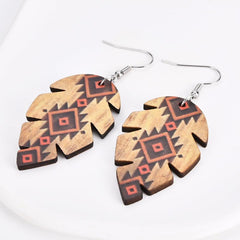 Boho Leaf Wooden Earrings Gift for Girls Dress Up