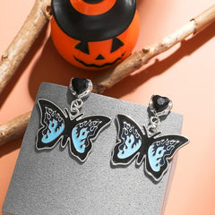 Dark Butterfly Silvery Needle Drop Earrings