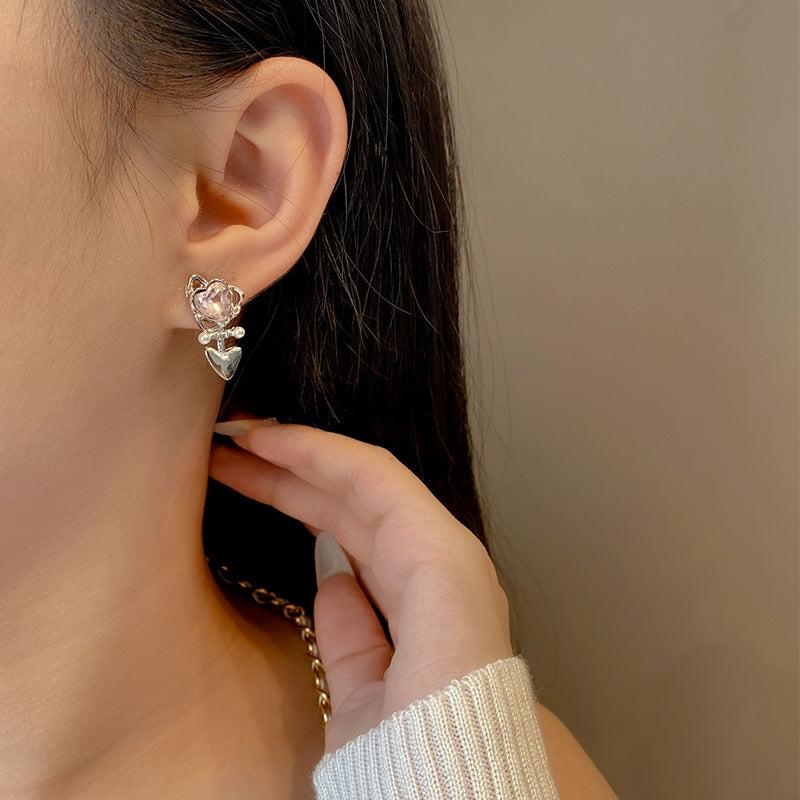 Sweet Asymmetrical Love Earrings, Light and Feminine Style