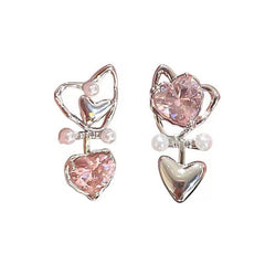 Sweet Asymmetrical Love Earrings, Light and Feminine Style