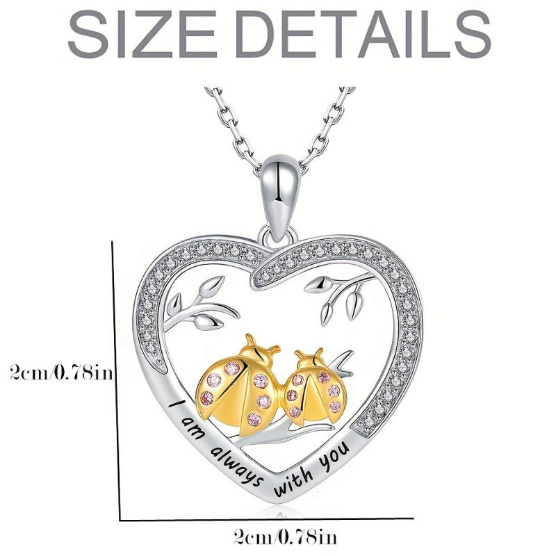 Heart Ladybug Pendant Necklace Animal Jewelry Birthday Gift