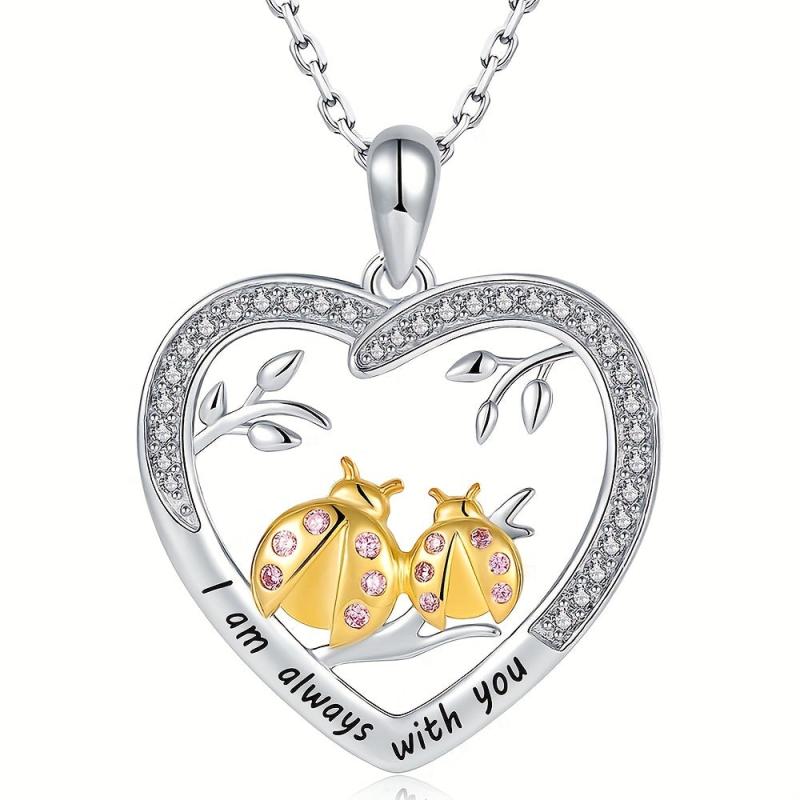 Heart Ladybug Pendant Necklace Animal Jewelry Birthday Gift