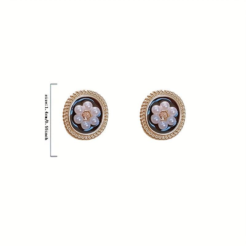 Retro Faux Pearl Flower Earrings for Women