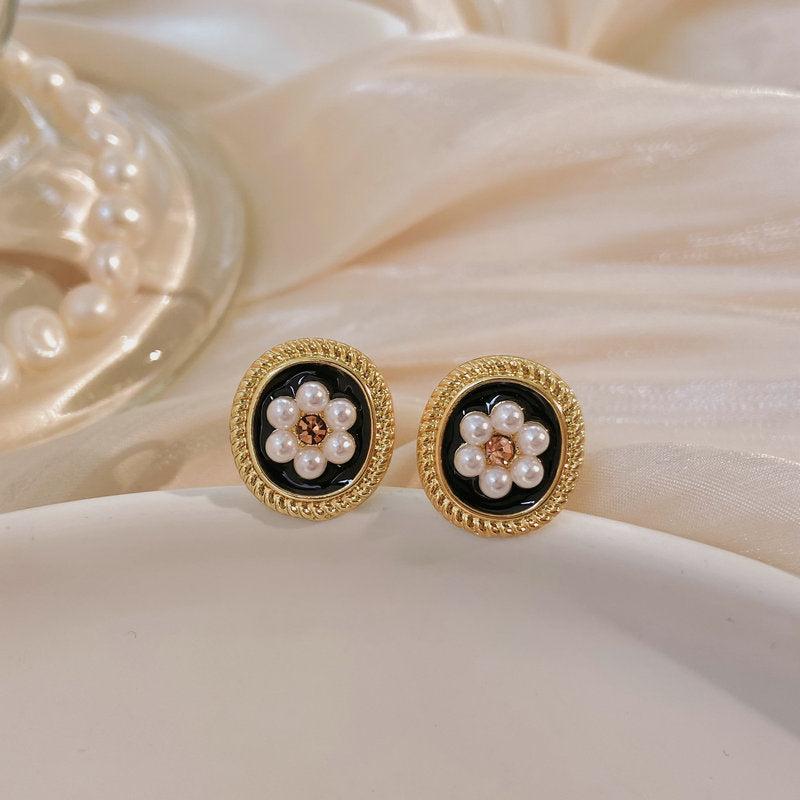 Retro Faux Pearl Flower Earrings for Women
