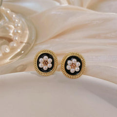 Retro Faux Pearl Flower Earrings for Women
