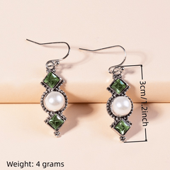 Vintage Square Artificial Diamond Olive Green Long Pendant Earrings