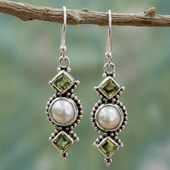 Vintage Square Artificial Diamond Olive Green Long Pendant Earrings