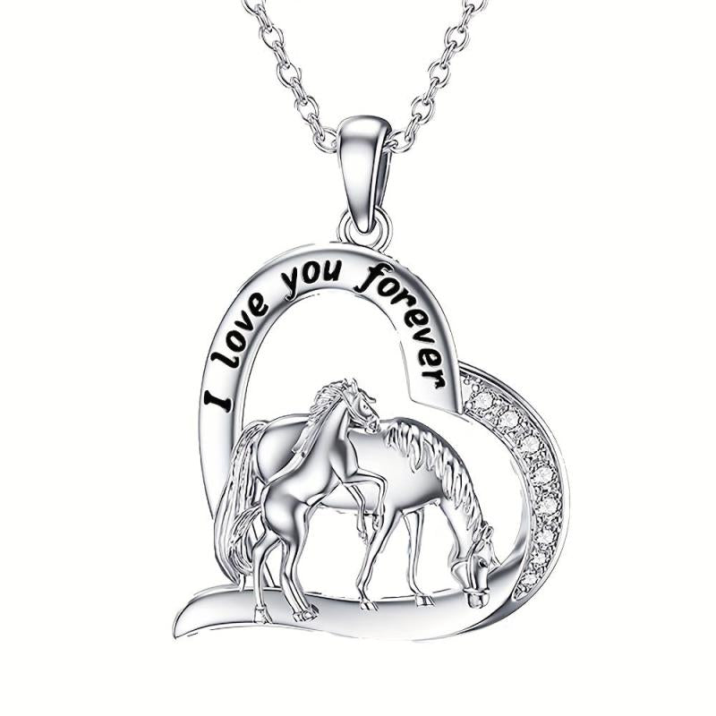 Delicate Heart Necklace Pony Mother And Child Pendant Necklace