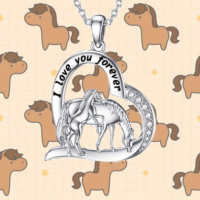 Delicate Heart Necklace Pony Mother And Child Pendant Necklace