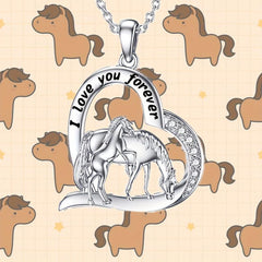 Delicate Heart Necklace Pony Mother And Child Pendant Necklace