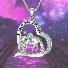 Delicate Heart Necklace Pony Mother And Child Pendant Necklace