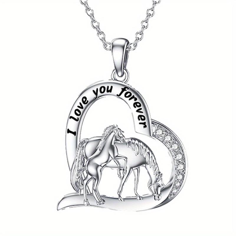 Delicate Heart Necklace Pony Mother And Child Pendant Necklace