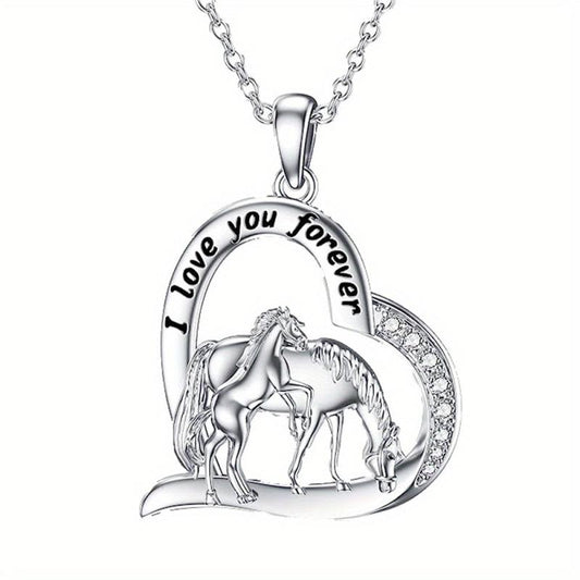 Delicate Heart Necklace Pony Mother And Child Pendant Necklace