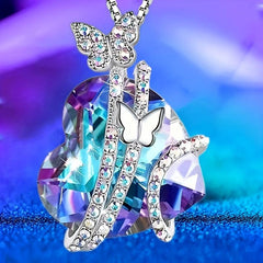 Sapphire Butterfly Necklace Heart Crystal Birthstone Pendant
