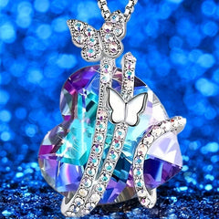 Sapphire Butterfly Necklace Heart Crystal Birthstone Pendant