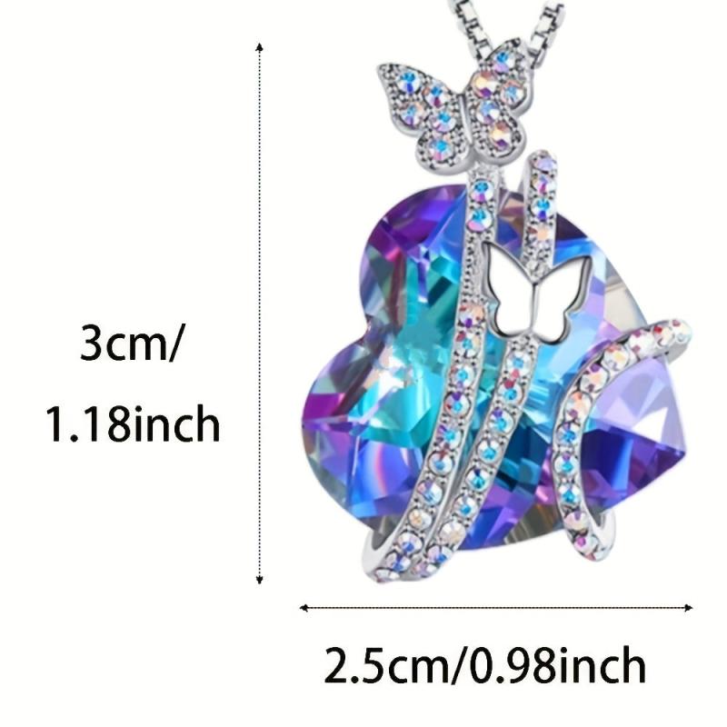 Sapphire Butterfly Necklace Heart Crystal Birthstone Pendant