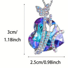 Sapphire Butterfly Necklace Heart Crystal Birthstone Pendant