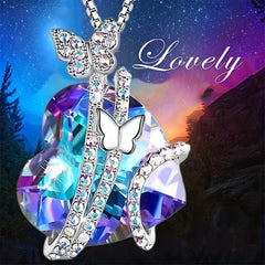 Sapphire Butterfly Necklace Heart Crystal Birthstone Pendant