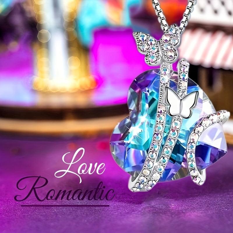 Sapphire Butterfly Necklace Heart Crystal Birthstone Pendant