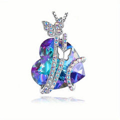 Sapphire Butterfly Necklace Heart Crystal Birthstone Pendant