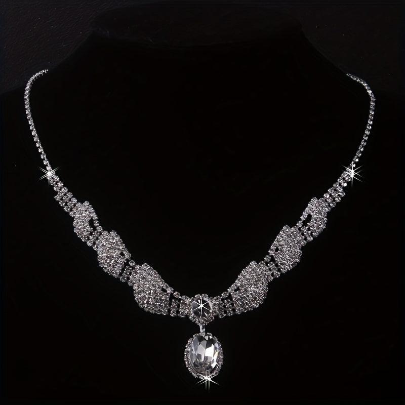 Ladies Inlaid Diamond Necklace and Earrings Set