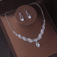 Ladies Inlaid Diamond Necklace and Earrings Set