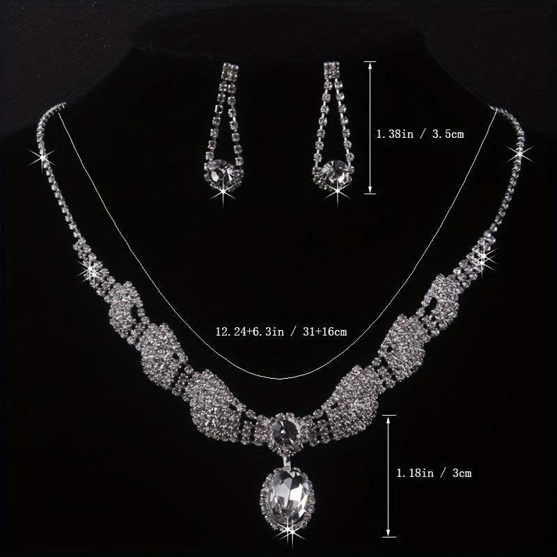 Ladies Inlaid Diamond Necklace and Earrings Set