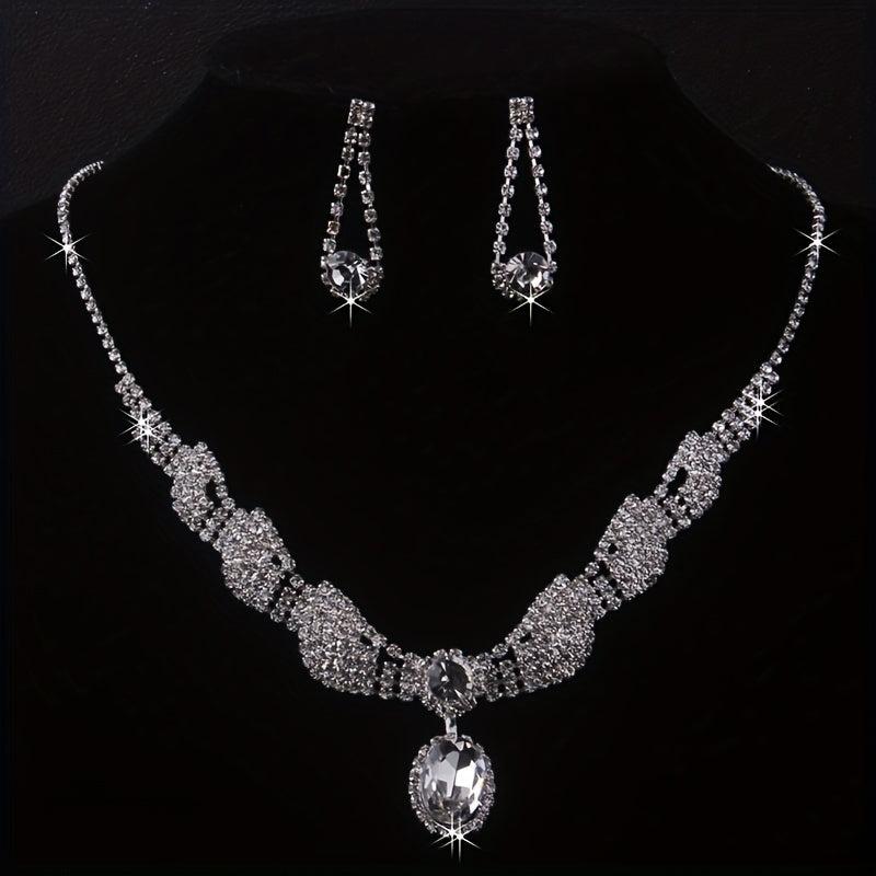 Ladies Inlaid Diamond Necklace and Earrings Set