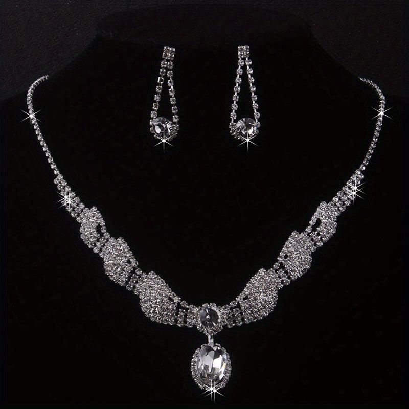 Ladies Inlaid Diamond Necklace and Earrings Set