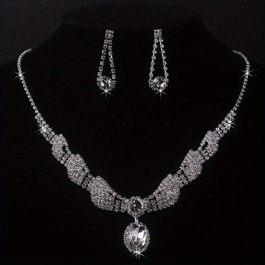 Ladies Inlaid Diamond Necklace and Earrings Set