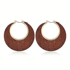 Wooden Retro Round Hollow Earrings Party Jewelry Gift